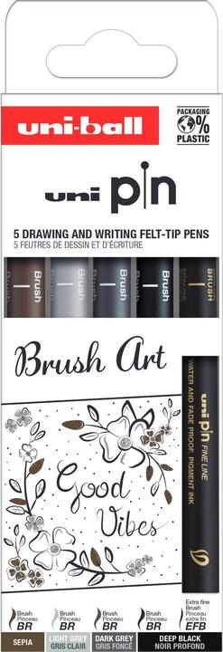 Image du produit Uni-ball Fineliner Uni Pin Brush Art/Età5 (Gris clair, Noir, Gris foncé, Sépia, 5 x)