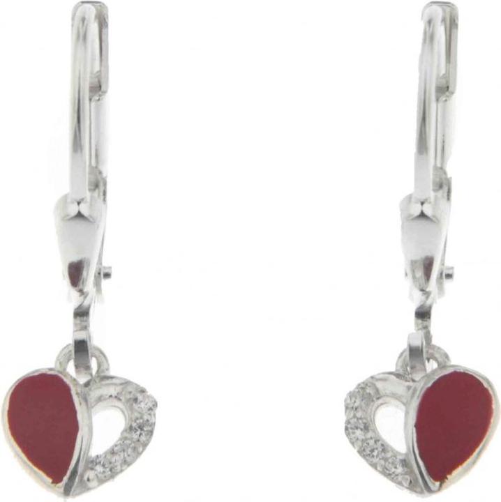 Passion Ohrringe Aus Rhodiiertem Silber – Anhänger – Herz – Zirkonia – Roter Lack (COU BIJOU, MAT BIJOU)
