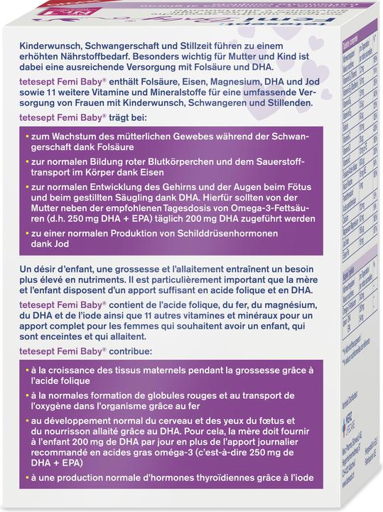 Nährwerte und Zutaten Tetesept Femi Baby Tabletten+Kapseln (30 Stück, Tabletten, 87 g)