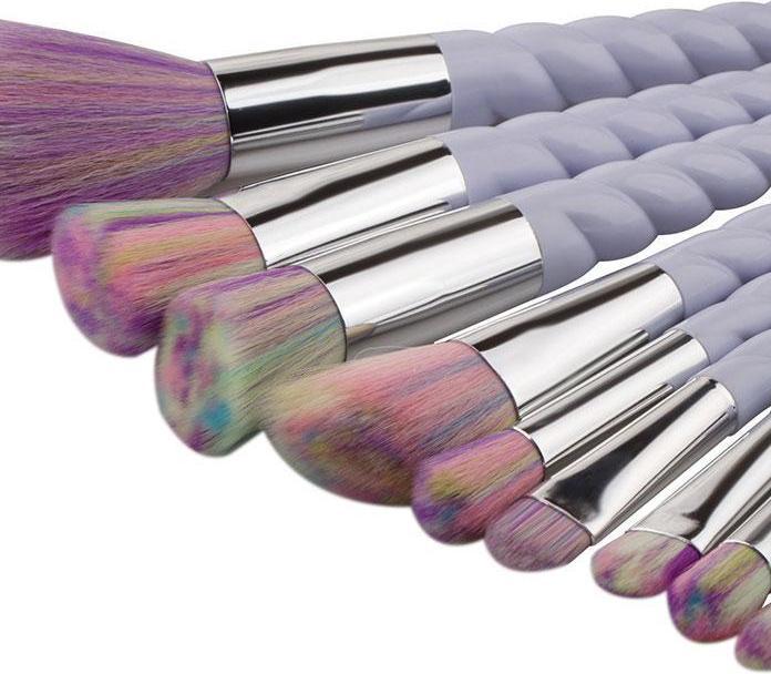 Produktbild PhoneLook Pinsel Set Twisted Unicorn 10 Stück Makeup Brushes Bürsten Regenbogenfarben (Set)