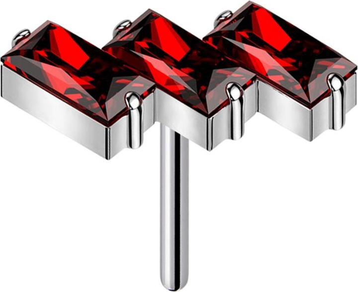 Image du produit Star Piercing Threadless trois rectangles argentés cristaux rouges (sans laiton, Titane G23)