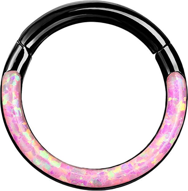 Actual product image Star Piercing Micro segment ring foldable black front opal stripe pink (without brass, Surgical steel 316L)