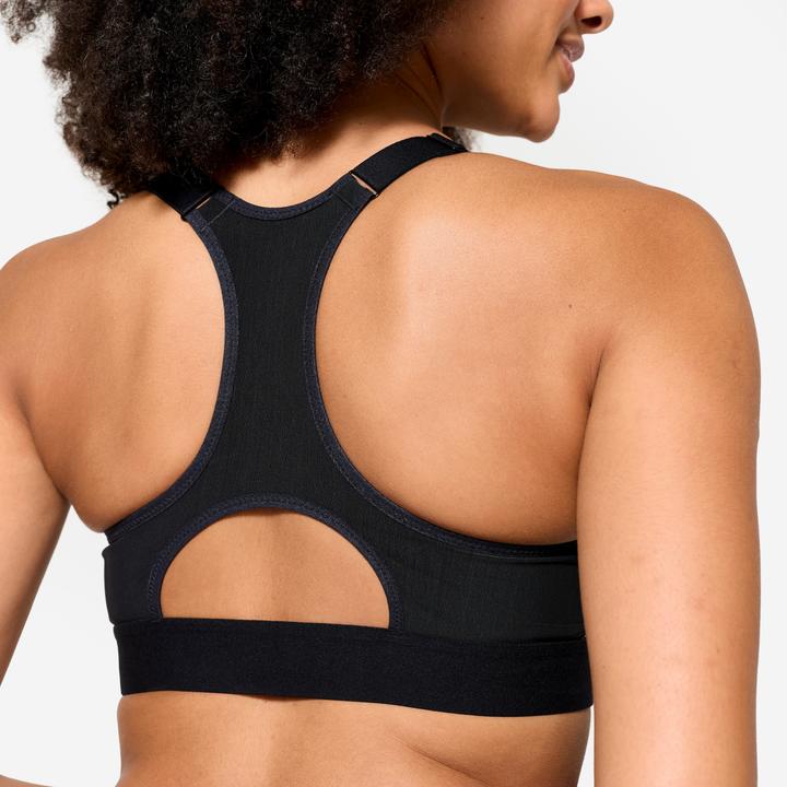 Image du produit Domyos Brassière zippée avec coques maintien fort Femme, Blanc et noir (XL)
