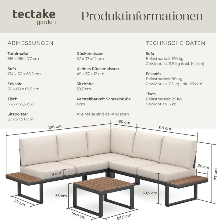 Actual product image tectake Garten-Lounge-Set Eliar, 4-teilig, mit Aluminiumgestell