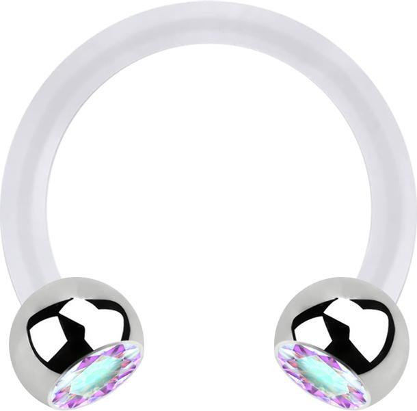 Produktbild Star Piercing Micro Circular Barbell transparent mit zwei Kugeln silber Kristall multicolor (Chirurgenstahl 316L, Bioflex, ohne Messing)
