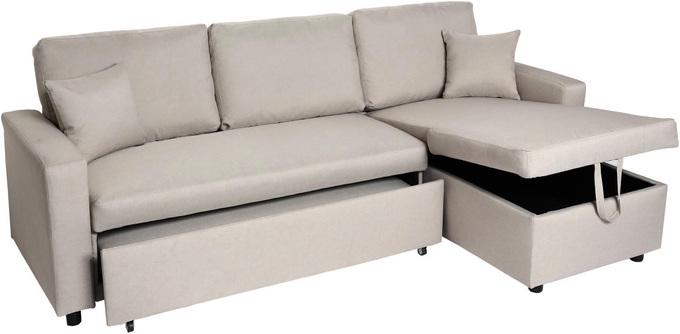 Produktbild Swisshandel24 Ecksofa mit Bettkasten HWC-L17, Couch Sofa L-Form, Liegefläche Nosagfederung  beige (Ecksofa)