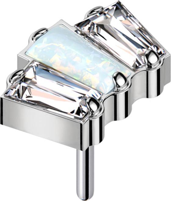Actual product image Star Piercing Threadless silver three baquettes two crystals silver and one opal white (without brass, Titanium G23)