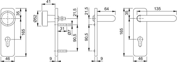 Produktbild Hoppe Feuerschutzgarnitur Paris FS-K58 / 202K / 138 Kunststoff F9005M D/K für Türstärke 40-66 mm PZ kän... (Türgarnitur)