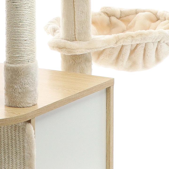 Actual product image Fudajo Cat Tree Wooden Beige 106cm Scratching Post with Cat House Sisal Scratching Trunks and Divans (106 cm, Wood, Beige)