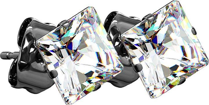 Actual product image Star Piercing Stud earrings black with square crystal silver (without brass, Surgical steel 316L)