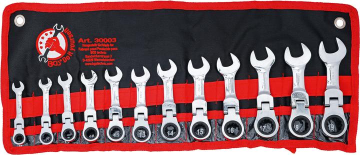 Actual product image BGS Ratchet Combination Wrench Set extra short 8 - 19 mm 12 pcs. (19 mm, 8 mm, 10 mm, 14 mm, 18 mm, 11 mm, 12 mm, 17 mm, 15 mm, 13 mm, 9 mm, 16 mm)