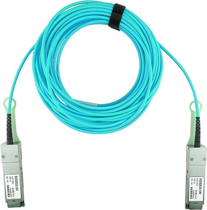 Actual product image BlueOptics 10437-BO. Cable length: 20 m, Connector 1: QSFP28, Connector 2: QSFP28. Weight: 150 g, Package