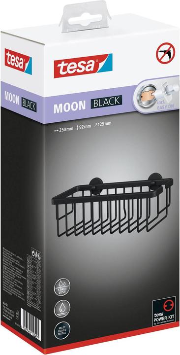 Produktbild tesa MOON BLACK Duschablage inkl. Klebelösung ohne Bohren (9 x 13 x 29 cm)