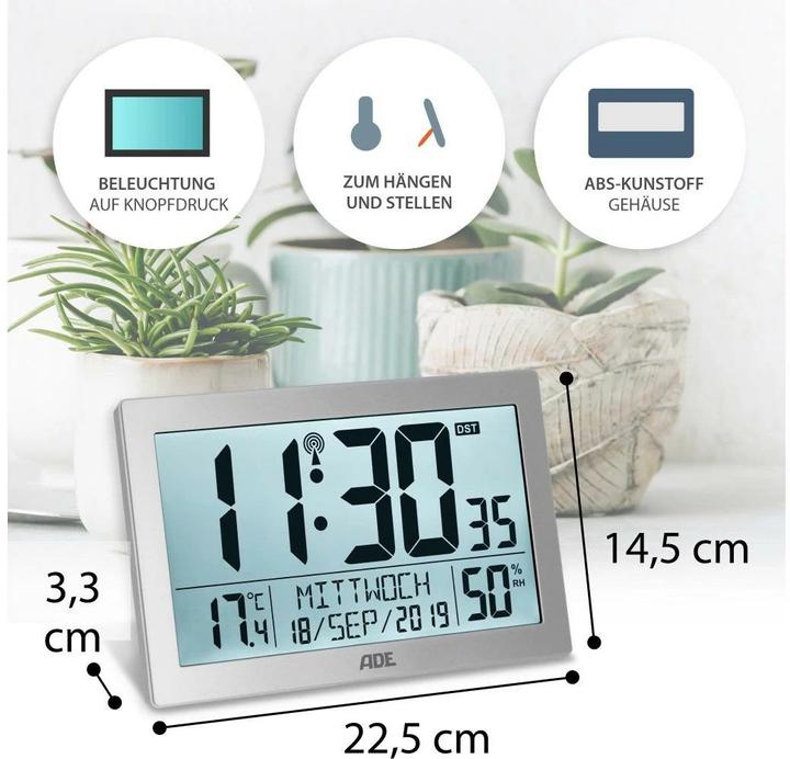 Image du produit ADE Horloge murale radio XL, argent