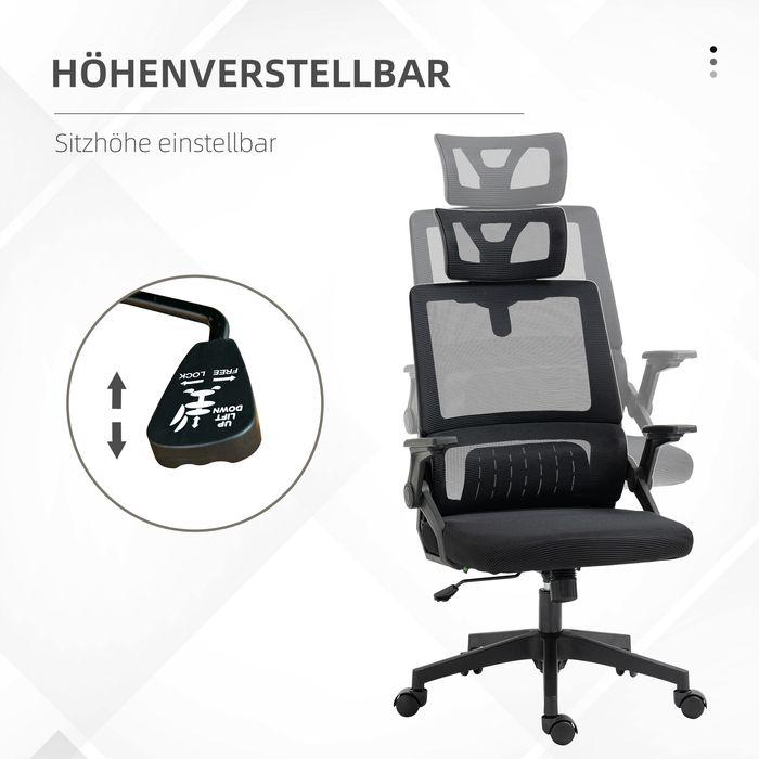 Immagine prodotto Swisshandel24 Vinsetto Bürostuhl ergonomisch, mit Kopfstütze, Armlehnen, Wippfunktion