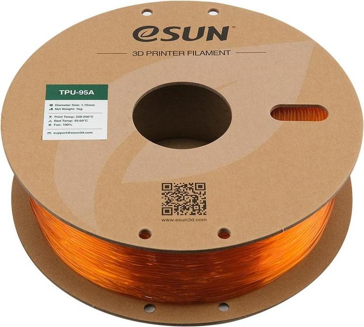 Image du produit eSUN eTPU-95A 1,75mm Tr. Orange 1kg Filament 3D (TPU, 1.75 mm, 1000 g, Orange)