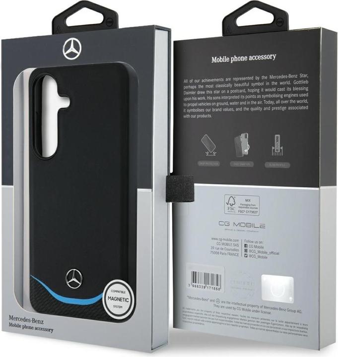 Immagine prodotto Mercedes Leather Contrasted Blue Horizontal Curve MagSafe Case for Samsung Galaxy S25 - Black (Samsung Galaxy S25)