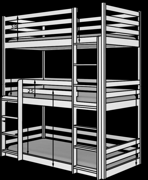 Actual product image ADRK Furniture Triple Bunk Bed TEDRO 180x80 (180 x 80 cm)