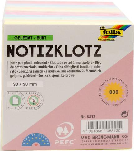 Actual product image Folia Notepad 9x9x9cm glued, coloured (9 x 9 cm)