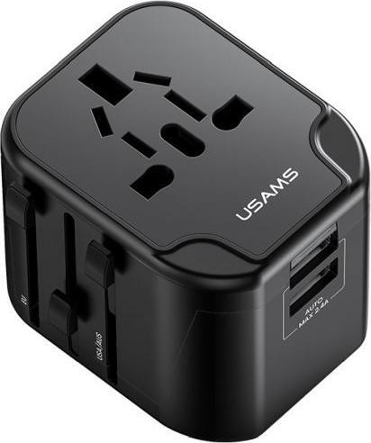 Produktbild Usams Ład. siec. 2xUSB T55 12W adapter 4w1 US/AU/EU/UK czarny/black CC173TC01 (US-CC173) Univesal Tr