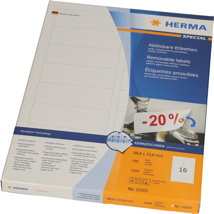 Actual product image HERMA A4 removable labels