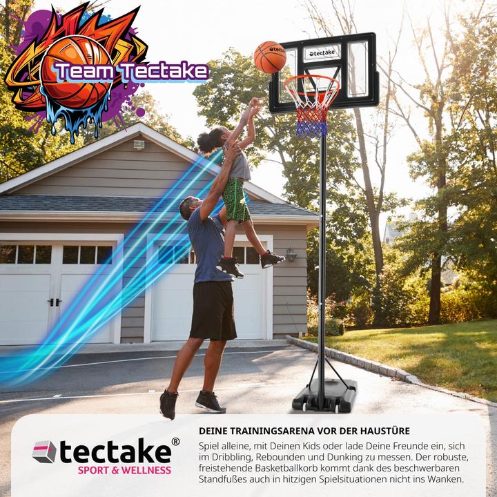Produktbild tectake Basketballkorb Dirk, Korbhöhe 234 - 302 cm, mit Ball & Pumpe