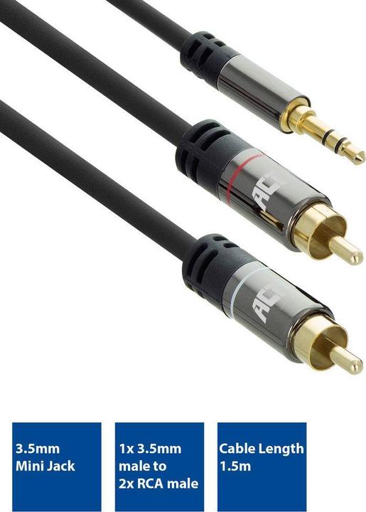 Actual product image 1.5 meter High Quality audio connection cable 1x 3.5mm stereo jack male - 2x RCA male (1.50 m, 3.5mm jack (AUX))