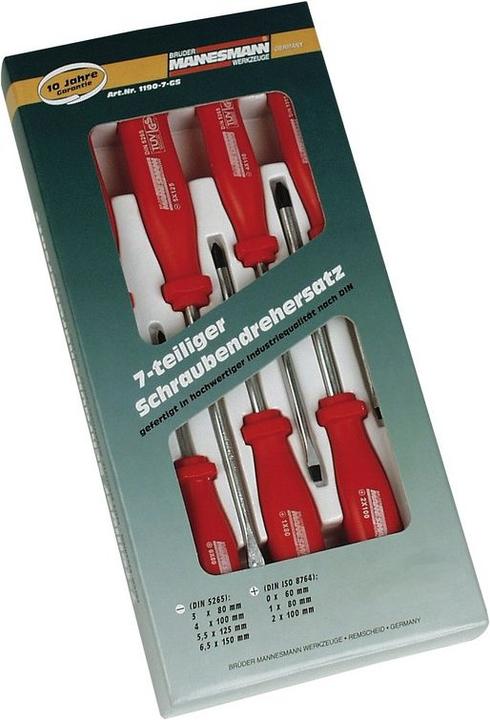 Image du produit Mannesmann Jeu de tournevis, 7 pcs. (Vis fendues, évidement transversal)