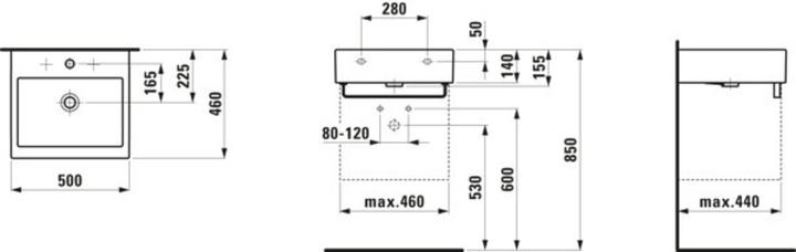 Image du produit Laufen Living City lavabo, 1 trou pour robinetterie au centre, avec trop-plein, 50x46 cm, blanc (520 mm, 500 mm)