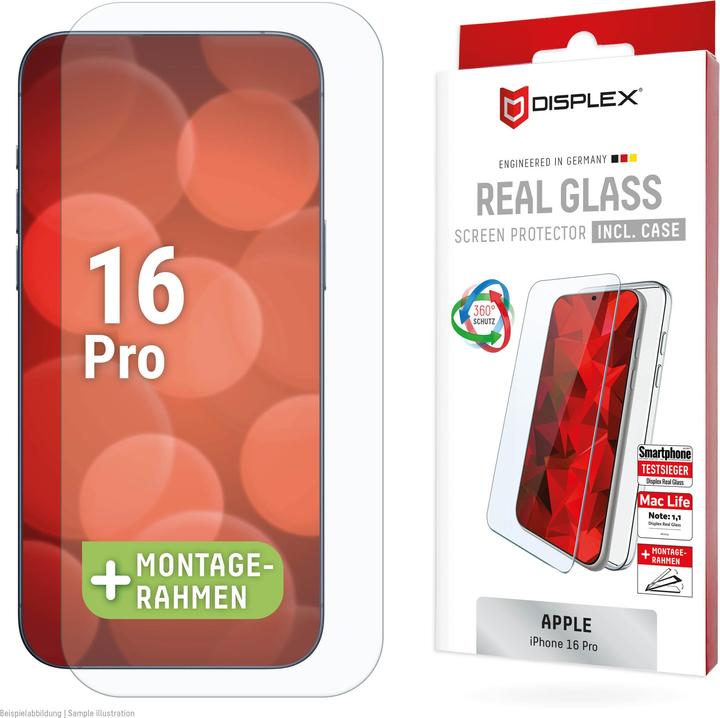 Produktbild Displex Real Glass, 2D Panzerglas + Handyhülle (1 Stück, Apple iPhone 16 Pro)