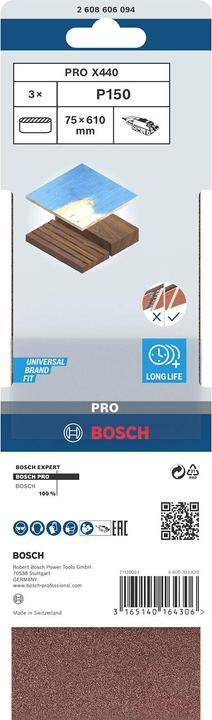Image du produit Bosch Professional Zubehör PRO X440 bande abrasive, 75 x 610 mm, G150 (150)