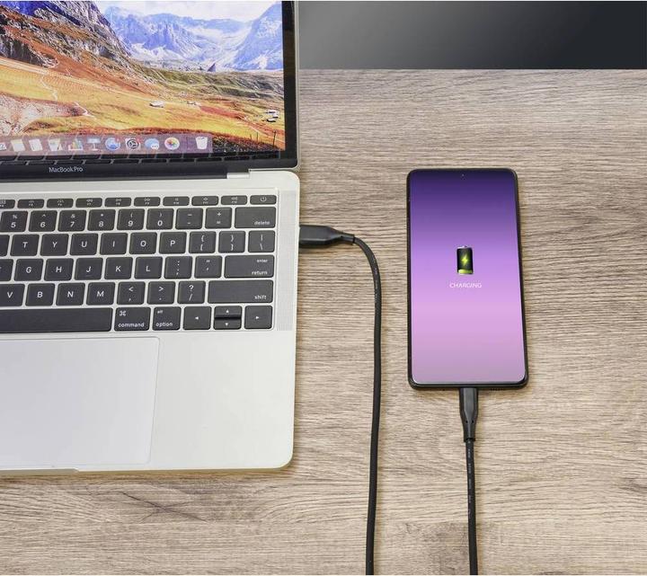 Actual product image Renkforce USB cable USB 3.2 Gen1 3.0 3.1 USB-C plug 2.00 m Black (2 m, USB 3.2 Gen 1, 15 W)