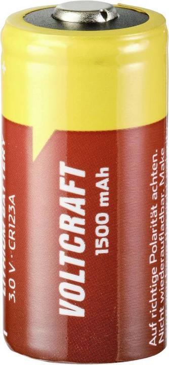 Immagine prodotto Voltcraft CR123A Batteria fotografica CR-123A al litio 1500 mAh 3 V 1 pz. (1 pz., RCR123A, 1500 mAh)