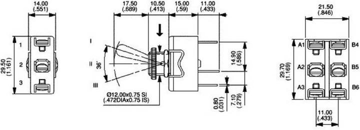 Actual product image APEM 6-631H/2 Toggle switch 250 V/AC 6 A 1 x off/on latching 1 pc.