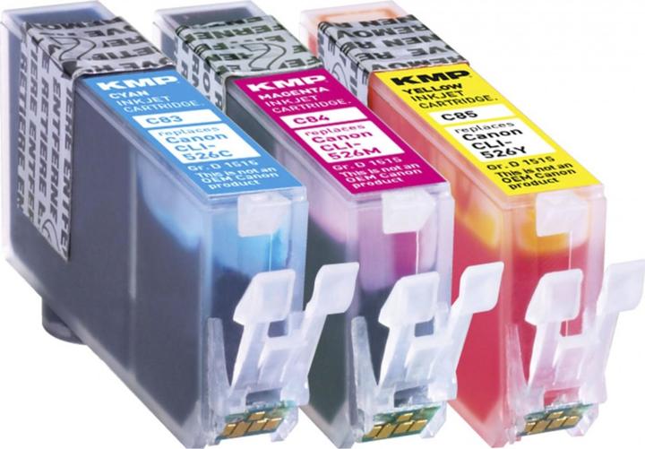 Actual product image KMP C83V Value Pack C/M/Y compatible with Canon CLI-526 (M, C, Y)