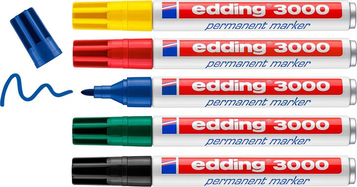 Image du produit Edding Marqueur permanent 3000 5 pièces, vert/jaune/bleu/rouge (Rouge, Noir, Bleu, Jaune, Vert, 3 mm, 5 x)