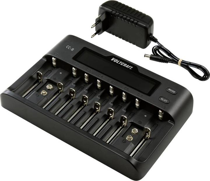 Produktbild Voltcraft CC-8 Rundzellen-Ladegerät (1 Stk., 10340, 14500, 16340, 17500, 18490, 18500, 18650, 21700, 22650, 26500, 26650, Sub-C, A, 9V Block, AA, AAA, Ladegerät ohne Akku)