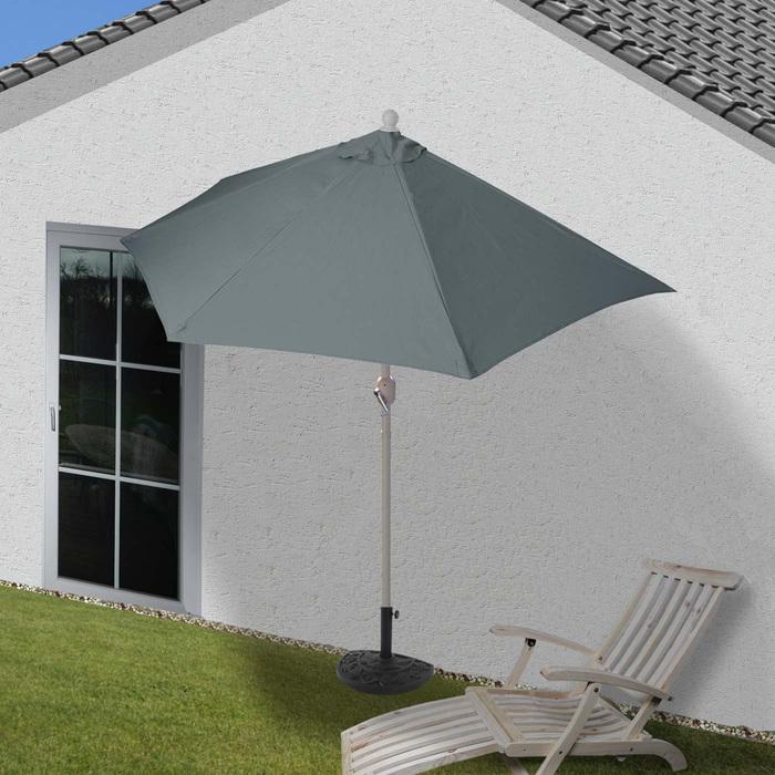 Image du produit Mendler Parasol semi-circulaire, demi-parasol balcon, UV 50+ polyester/alu 3kg, 300cm anthracite avec pieds (2.85 m)