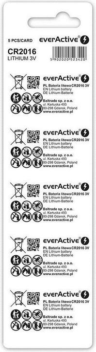 Actual product image Everactive Lithium batteries mini CR2016 blister pack 5 pieces (5 pcs., CR2016, 80 mAh)