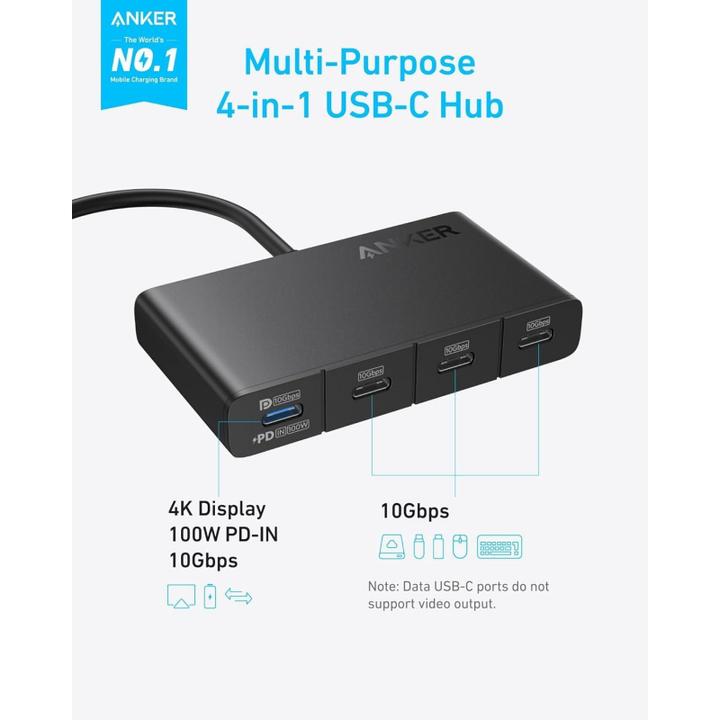 Produktbild Anker 4-in-1 hub 10Gbps USB-C Black (USB-C, 4 Ports)