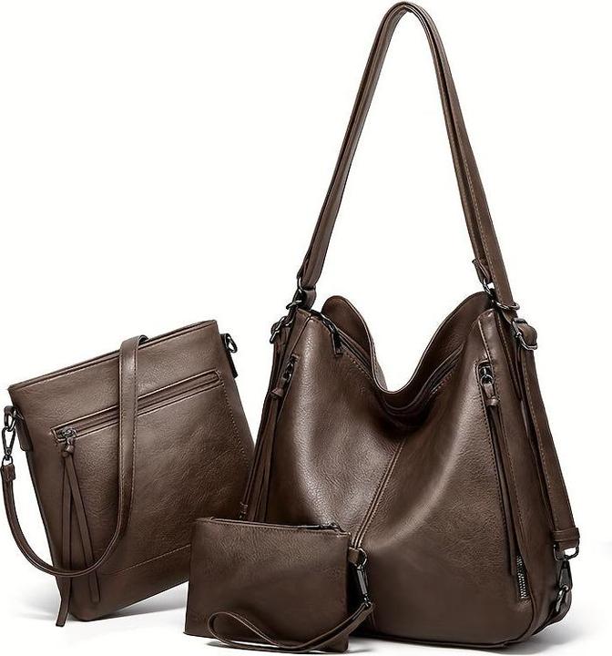 Produktbild Only-Bags.Store 3 Stück/Set Vintage Top-Griff Hobo Bg, Retro-Umhängetasche mit grossem Fassungsvermögen, lässige