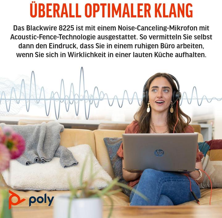 Produktbild Poly HP Blackwire 8225 USB-C Headset, Wired, Office/Call center, 185 g, Headset, Black (Kabelgebunden, USB-C)