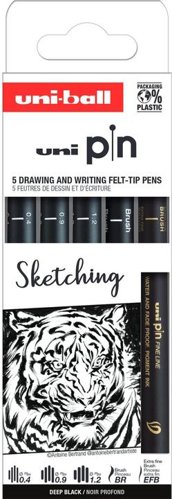 Immagine prodotto Uni-ball Fineliner PIN ""Sketching"" PF, set di 5 inchiostri pigmentati e resistenti all'acqua, bordo in (Nero, 5 x)