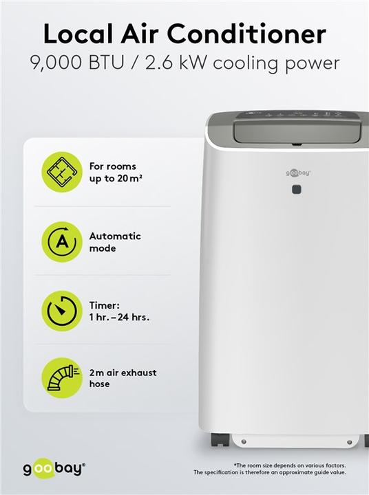 Actual product image Goobay Local Air Conditioner 9000 BTU/2600 W with Remote Control and Timer (20 m², 9000 BTU/h)