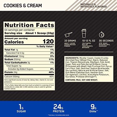 Nutritional values and ingredients Optimum Nutrition 100% Casein Protein (Cookies and Cream, 54 pcs., 908 g)