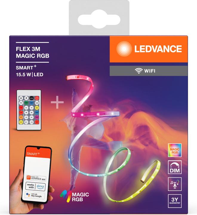 Actual product image Ledvance Smart LED light strip WiFi "MAGIC FLEX", 3m + remote control, RGB (Multicoloured, 300 cm, Indoor)