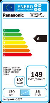 Energie-Label Panasonic Tx-55exw604 (55", LCD, 4K, 2018)