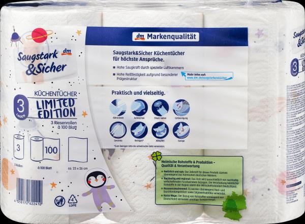 Actual product image dm Saugstark&Sicher Kitchen roll design 3-ply (3x100 sheets)