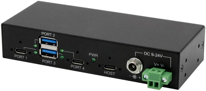 Actual product image Exsys 4 port USB 3.2 Gen 2 metal HUB, incl. power supply 12V/2A, USB 3.0 cable, Din-Rail (USB-C, 4 Ports)
