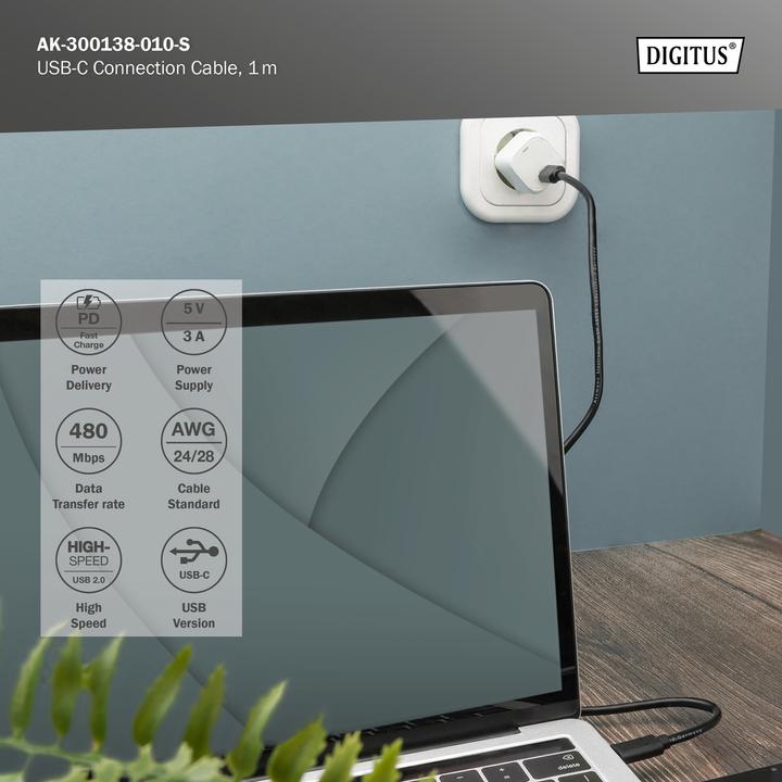 Produktbild Digitus USB Type-C™ Anschlusskabel, Type-C™ - C (1 m, USB 2.0)